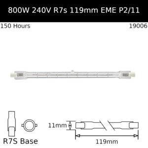 R7s Double Ended: EME 240V 800W 119mm - PHILIPS 13477R - GE 23760