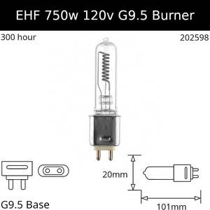 Burner Metal Base: EHF 750w 120V G9.5 - Osram Code 54510