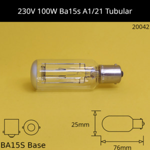 230V 100W BA15S A1/21 Tubular