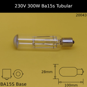 Ba15s Tubular: 230V 300W BA15S A1/183 Tubular