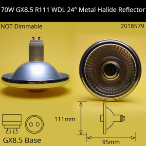 Metal Halide Reflector: 70W GX8.5 R111 24° WDL Warm White 930 Reflector Metal Halide