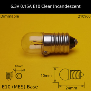 6.3V 0.95W/0.15A E10 (MES) Automotive / Miniature Incandescent Bulb