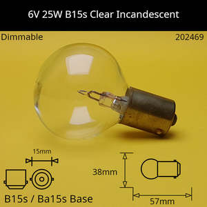 6V 25W B15s / Ba15s (SCC) Automotive / Miniature Incandescent Bulb