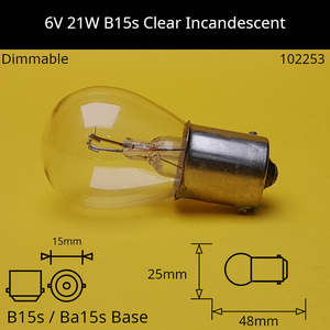 6V 21W B15s / Ba15s (SCC) Automotive / Miniature Incandescent Bulb