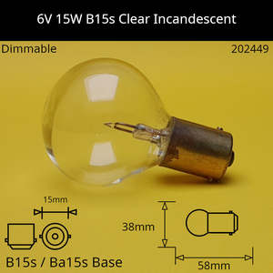 6V 15W B15s / Ba15s (SCC) Automotive / Miniature Incandescent Bulb