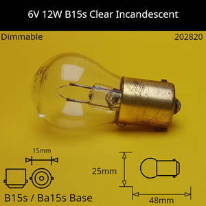 6V 12W B15s / Ba15s (SCC) Automotive / Miniature Incandescent Bulb