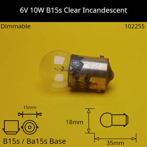 6V 10W B15s / Ba15s (SCC) Automotive / Miniature Incandescent Bulb