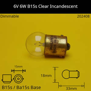 6V 6W B15s / Ba15s (SCC) Automotive / Miniature Incandescent Bulb