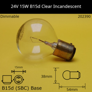 24V 15W B15d / Ba15d (SBC) Automotive / Miniature Incandescent Bulb