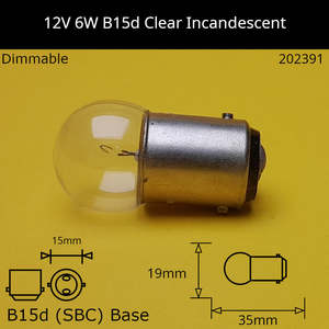 12V 6W B15d / Ba15d (SBC) Automotive / Miniature Incandescent Bulb