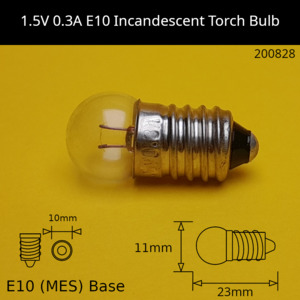 1.5V 0.45W/0.3A E10 (MES) Incandescent Torch Bulb