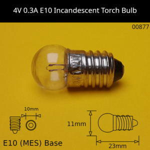 4V 1.2W/3A E10 (MES) Incandescent Torch Bulb