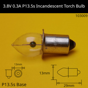 3.8V 1.14W/0.3A P13.5S Incandescent Torch Bulb