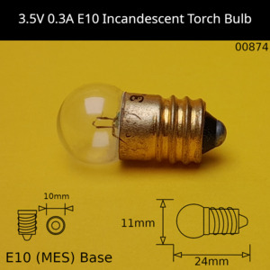 3.5V 1W/0.3A E10 (MES) Incandescent Torch Bulb