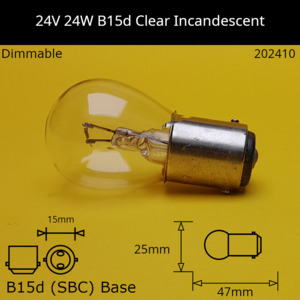 24V 24W B15d / Ba15d (SBC) Automotive / Miniature Incandescent Bulb