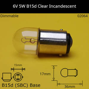 Automotive Miniature: 6V 5W B15d / Ba15d (SBC) Automotive / Miniature Incandescent Bulb