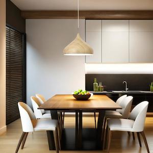 Drum Pendant Light: Modern Dome Shape Oak Wood Finished Pendant Light