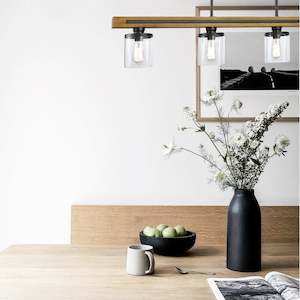 Industrial Pendant Light: Meti Pendant Light 4xE27 60w Warm Chestnut Wood Bar CLA Lighting - PL-METI02