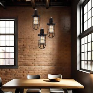 Blackband Iron Cage Pendant Light in Black (Curved or Tubular)