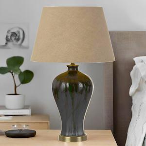 Designer Table Lamps: Kathy Table Lamp 25w E27 IP20 in Silver & Glazed Green/Linen Telbix Lighting - Kathy TL-SL