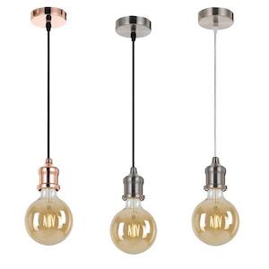 Industrial Lights: Brit Pendant Cord Set E27 in CP/BK, NK/BK, NK/CL Telbix Lighting - BRIT CS