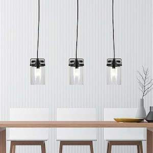 Kitchen Lighting: Agar Pendant Retro-Vintage Jar 1 Light Clear Glass Black Oriel Lighting SL64801
