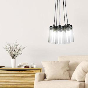 Agar Pendant Multi Vintage Jar Clustered 5 Light Black Oriel Lighting - SL64805