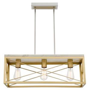 Claudia 3LT Bar Pendant Light in Gold Metal w/ Marble Print Mercator Lighting - PL-MG1933