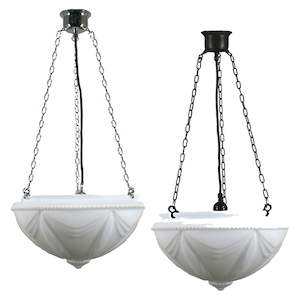 Chrome Pendant Light: Empire 14" 3 Chain Pendant Light in Chrome, Patina Black with Opal Matt Glass