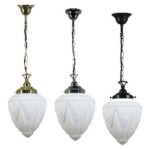 Empire 8" Chain Pendant Light in Brass, Chrome, Patina Black with Opal Matt Glass