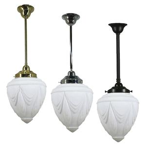 Empire 8" Rod Pendant Light in Brass, Chrome, Patina Black with Opal Matt Glass