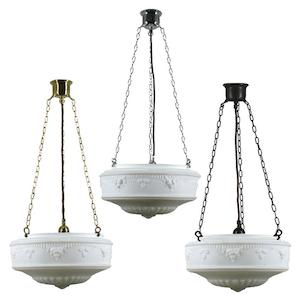 Chrome Pendant Light: Senator 14" 3 Chain Pendant Light in Brass, Chrome, Patina Black with Opal Matt Glass