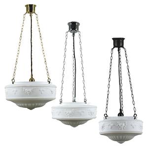 Chrome Pendant Light: Senator 11" 3 Chain Pendant Light in Brass, Chrome, Patina Black with Opal Matt Glass