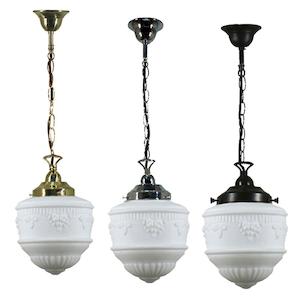 Senator 8" Chain Pendant Light in Brass, Chrome, Patina Black with Opal Matt Glass