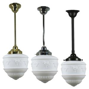 Senator 8" Rod Pendant Light in Brass, Chrome, Patina Black with Opal Matt Glass