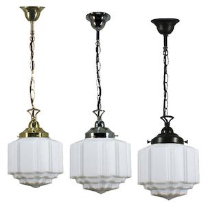 Chrome Pendant Light: St Kilda 8" Chain Pendant Light in Brass, Chrome, Patina Black with Opal Matt Glass