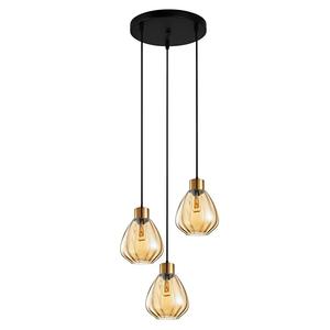 Tulip Glass Ribbed Pendant Light 3Lt in Bronze Amber or Smoke Wine