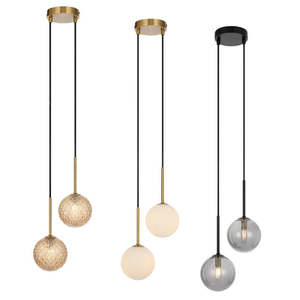 Gaston Pendant Light 2Lt in Antique Gold, Black