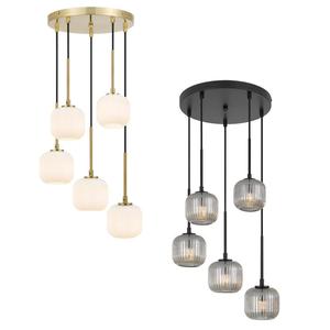 Bobo LED Pendant Light 5Lt in Antique Gold/Opal Matt or Black/Smoke