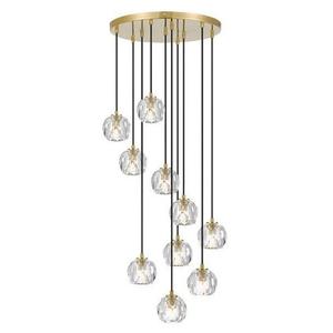 Zaha LED Pendant Light 10Lt w/ Crystal Glass in Antique Gold or Chrome
