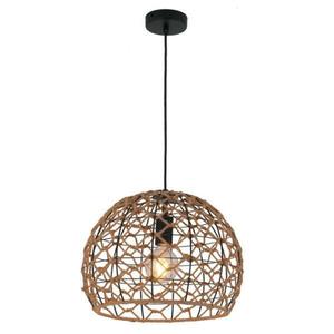 Drum Pendant Light: Canamo Dome Pendant Light in Natural Hemp Rope and Black Hardware