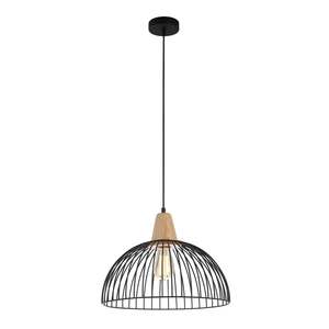 Cage Pendant Lights: Strand Iron and Wood Dome Cage Pendant Light (Black or White)