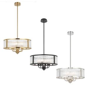 Farmhouse Pendant Lights: Norel 6Lt Pendant Light in Antique Gold, Black or Nickel