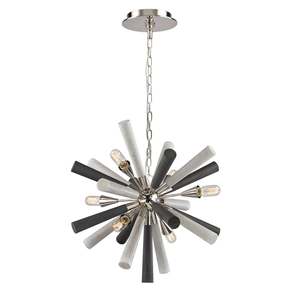 Sputnik Unique Pendant Light in Polished Nickel and Dark-Light Grey Washed Wood