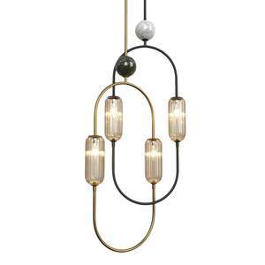 Nickel Pendant Lights: Clip LED Pendant Light 2Lt in Aged Gold/Green Marble, Matt Black/White Marble or Satin Nickel/Black Marble