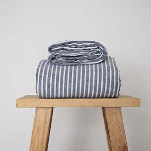 Linen Flat Sheets: Chambray Stripe Linen Flat Sheet