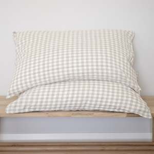 Natural Gingham: Natural Gingham Linen Pillowcases - Pair