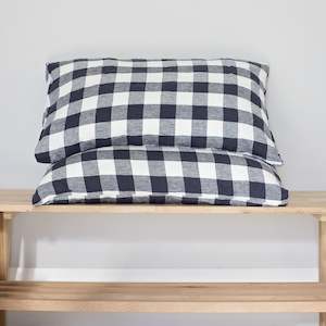 Ink Grid Linen Pillowcases - Pair