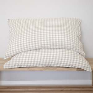 Natural Gingham: Natural Gingham Linen Pillowcases - Pair
