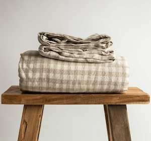 Natural Gingham Linen Fitted Sheet